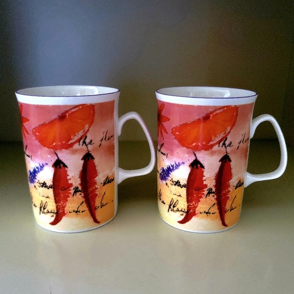 ROSE OF ENGLAND Set of 2 Bone China Tea / Coffee Mugs Summer Garden ☀️ Design - Picture 2 of 3